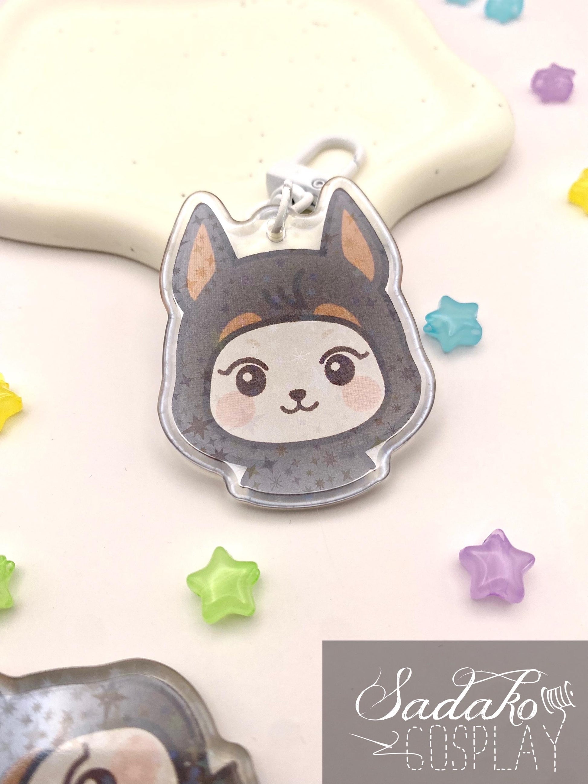 Doberman Hetmongi Acryl Keychain mit holographischen Glitzer Sternen, ATEEZ Yeosang acrylic Anhänger