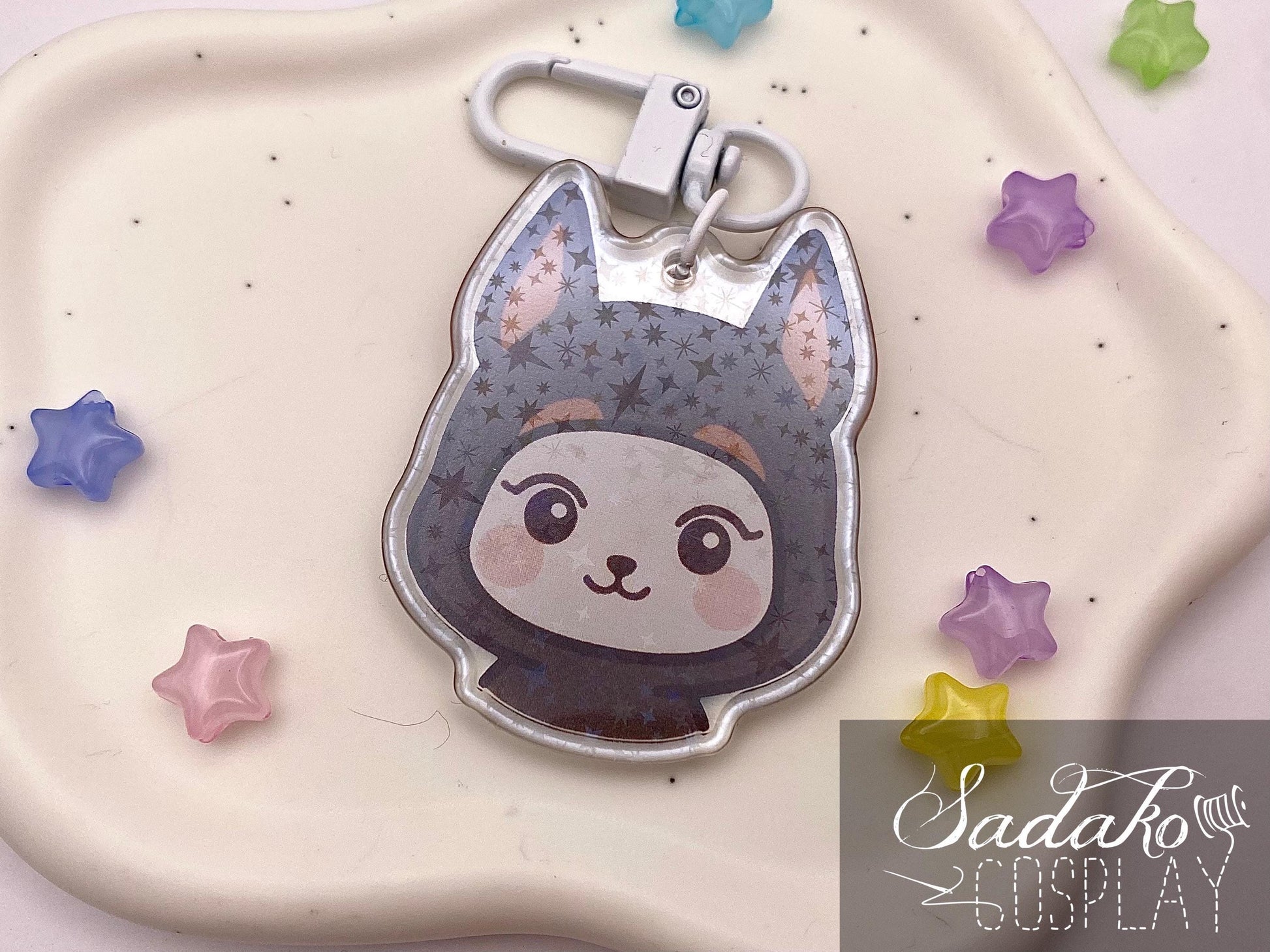 Doberman Hetmongi Acryl Keychain mit holographischen Glitzer Sternen, ATEEZ Yeosang acrylic Anhänger