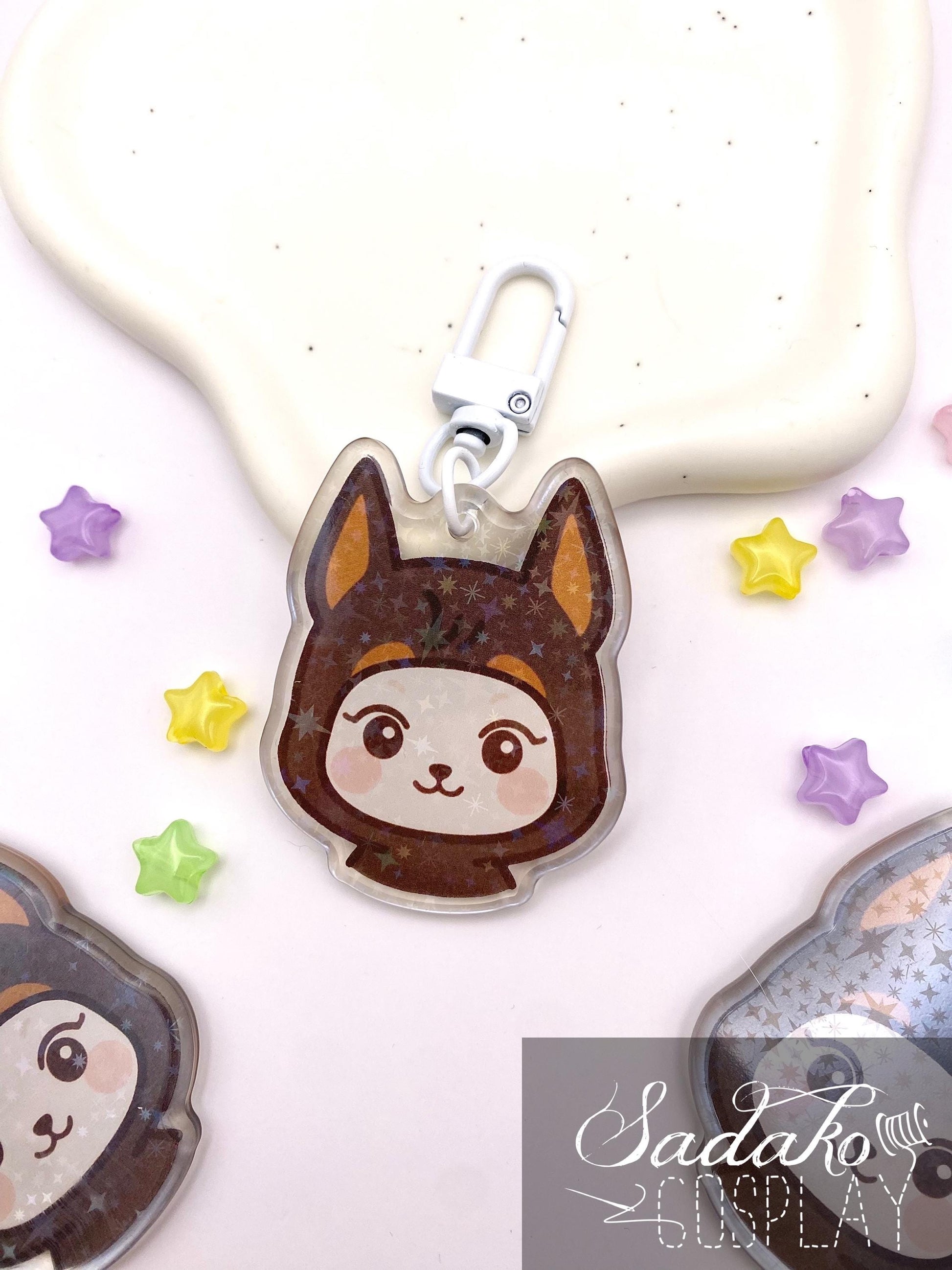 Doberman Hetmongi Acryl Keychain mit holographischen Glitzer Sternen, ATEEZ Yeosang acrylic Anhänger