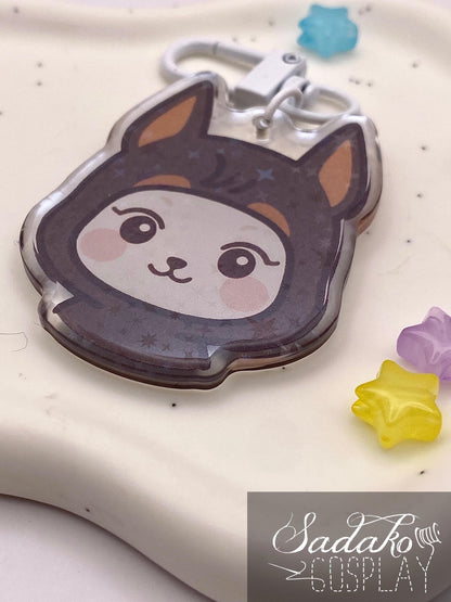 Doberman Hetmongi Acryl Keychain mit holographischen Glitzer Sternen, ATEEZ Yeosang acrylic Anhänger