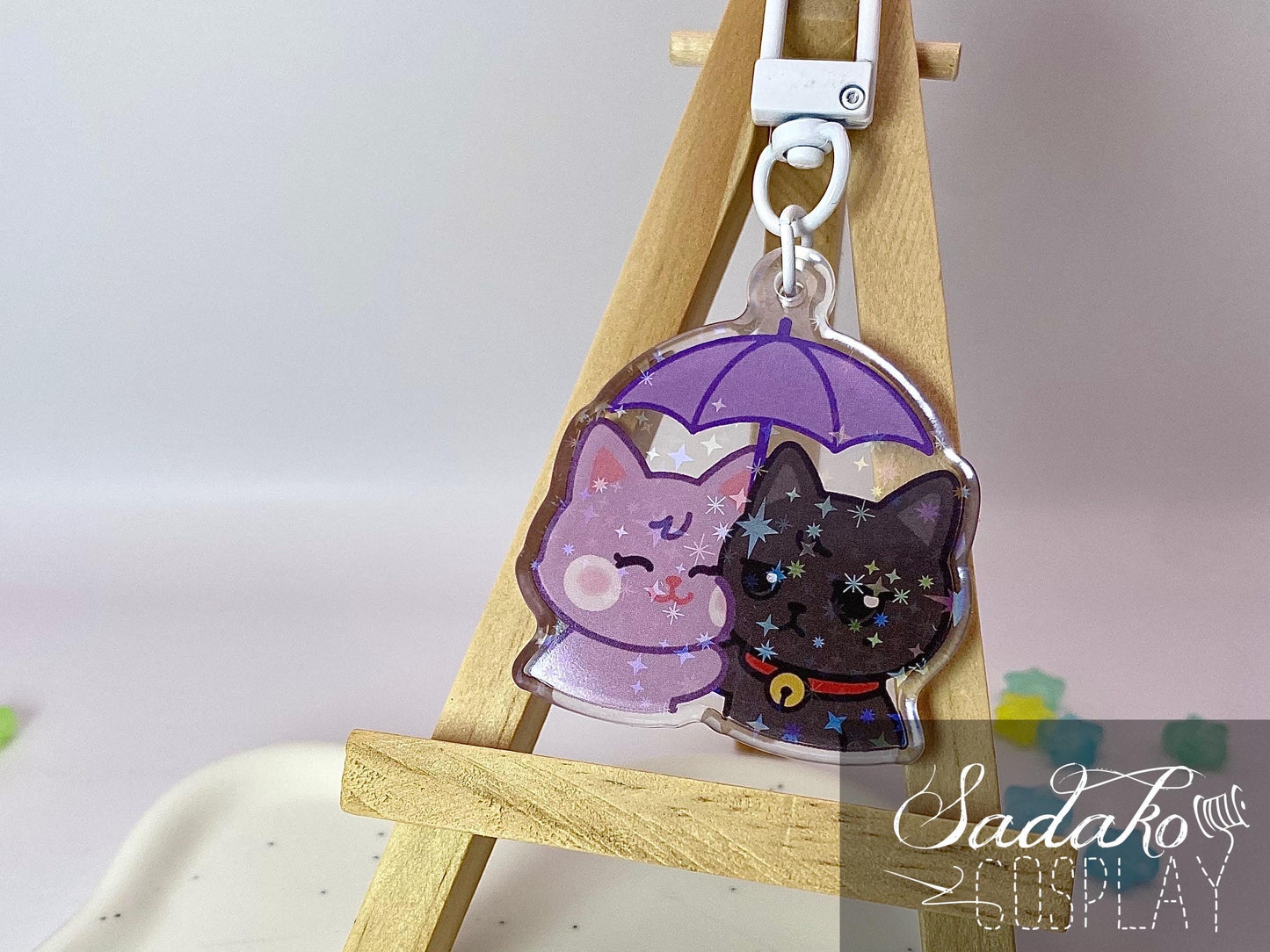 WooSan Acryl Keychain mit holographischen Glitzer Sternen, ATEEZ Wooyoung & San acrylic Anhänger