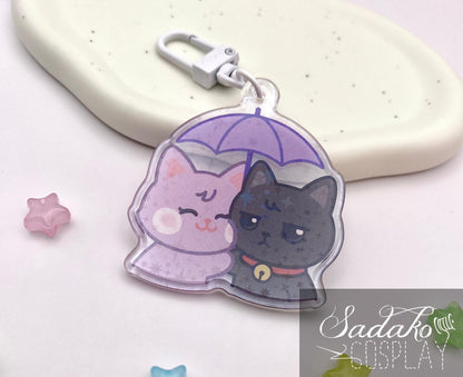 WooSan Acryl Keychain mit holographischen Glitzer Sternen, ATEEZ Wooyoung & San acrylic Anhänger