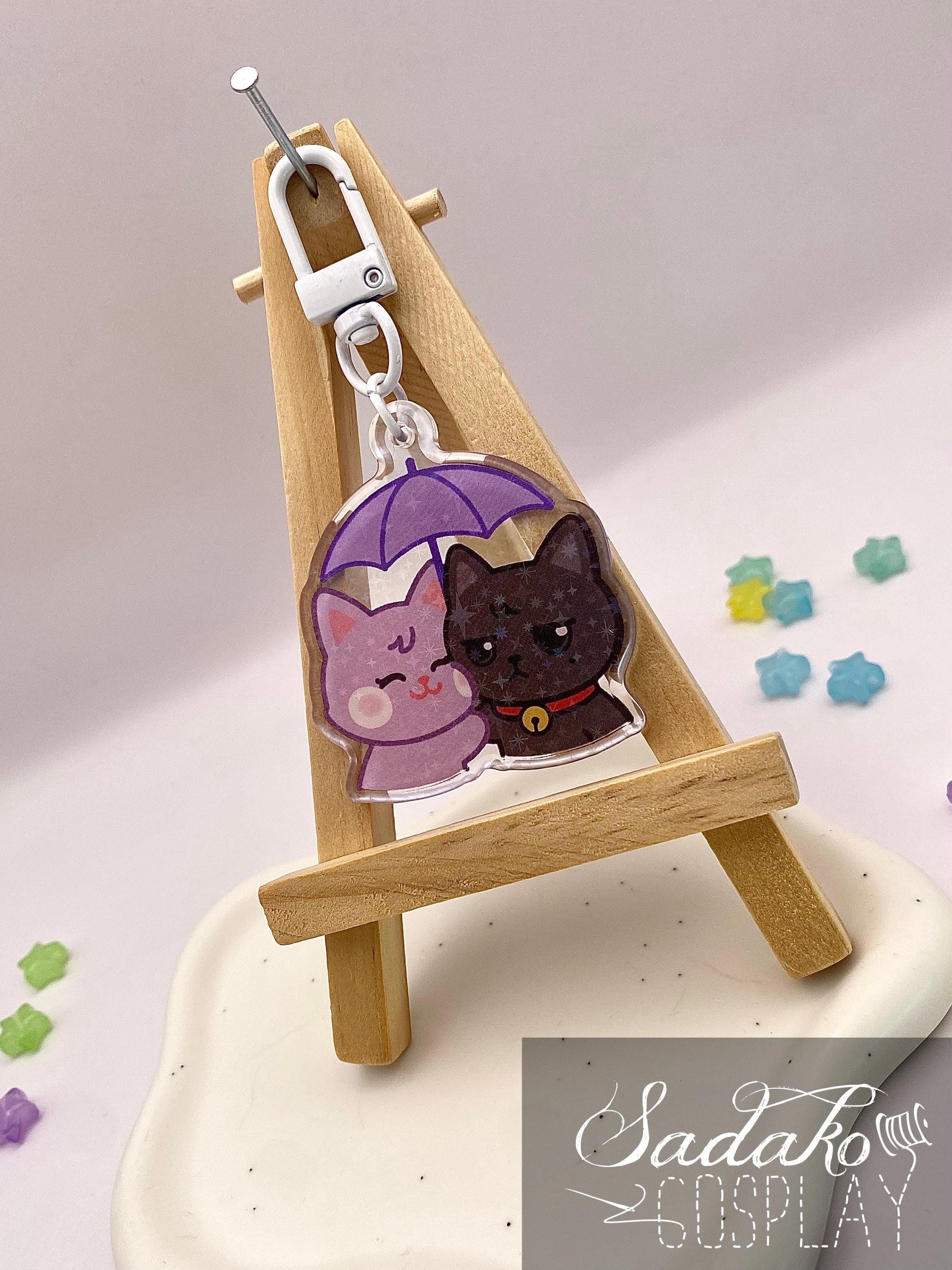 WooSan Acryl Keychain mit holographischen Glitzer Sternen, ATEEZ Wooyoung & San acrylic Anhänger