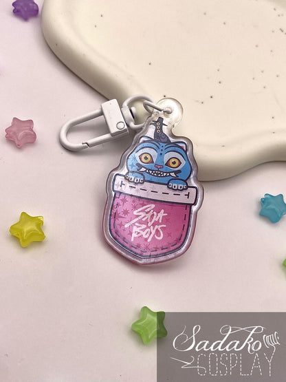 Derpy Tiger & Sussie in a Pocket Acryl Keychain mit holographischen Glitzer Sternen, K-Pop Demon Hunters acrylic Anhänger