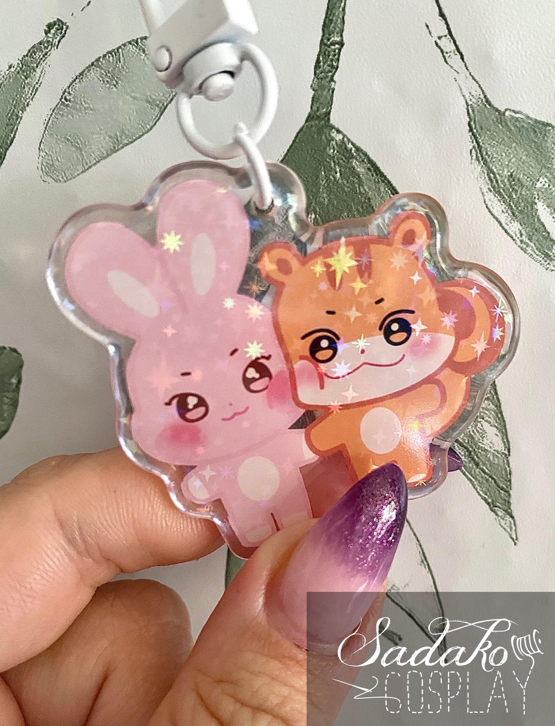 Aniteez Couple Acryl Keychain mit holographischen Glitzer Sternen, ATEEZ acrylic Anhänger, Seongjoong, Yungi, WooSan, JongSang
