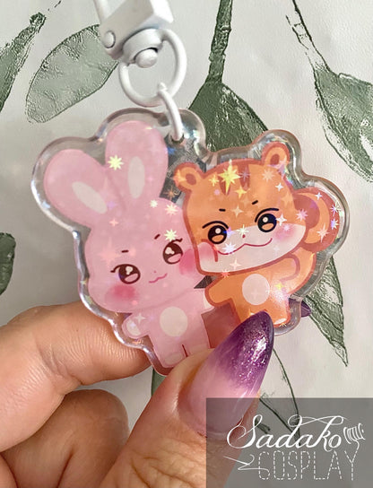 Aniteez Couple Acryl Keychain mit holographischen Glitzer Sternen, ATEEZ acrylic Anhänger, Seongjoong, Yungi, WooSan, JongSang