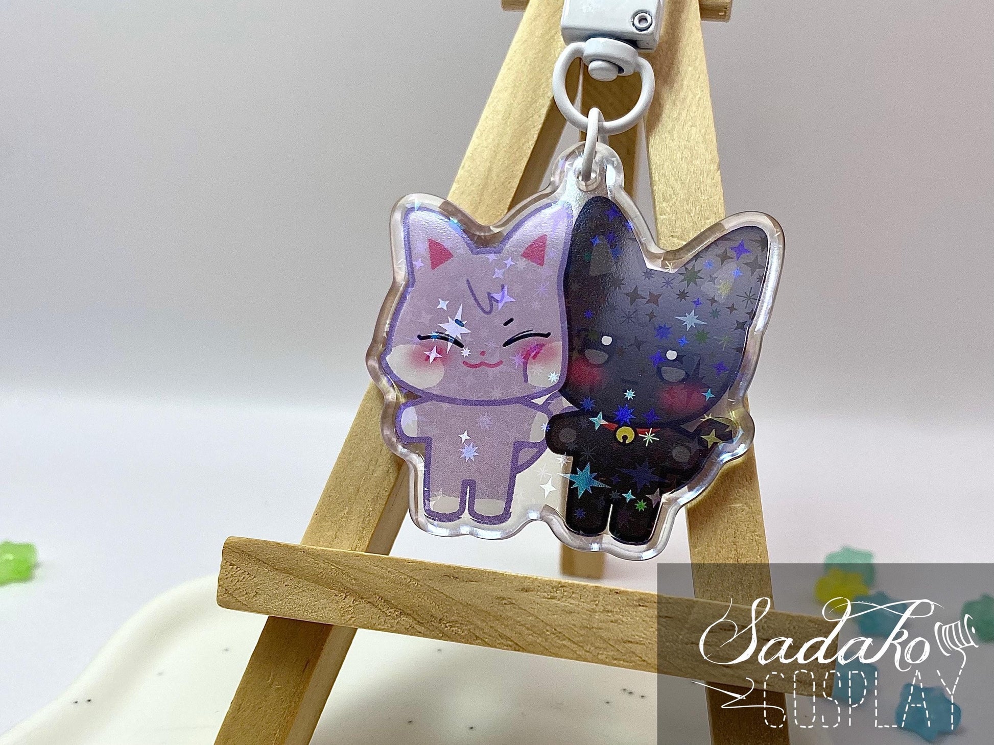 Aniteez Couple Acryl Keychain mit holographischen Glitzer Sternen, ATEEZ acrylic Anhänger, Seongjoong, Yungi, WooSan, JongSang