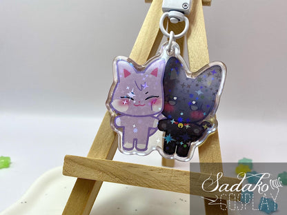 Aniteez Couple Acryl Keychain mit holographischen Glitzer Sternen, ATEEZ acrylic Anhänger, Seongjoong, Yungi, WooSan, JongSang