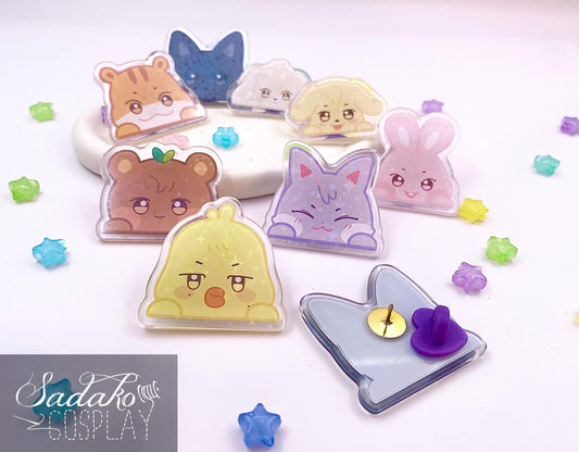 ATEEZ Peeking Acryl Pin mit holographischen Glitzer Sternen, Aniteez acrylic Button Anstecker für Atiny