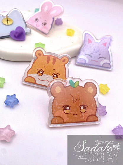 ATEEZ Peeking Acryl Pin mit holographischen Glitzer Sternen, Aniteez acrylic Button Anstecker für Atiny