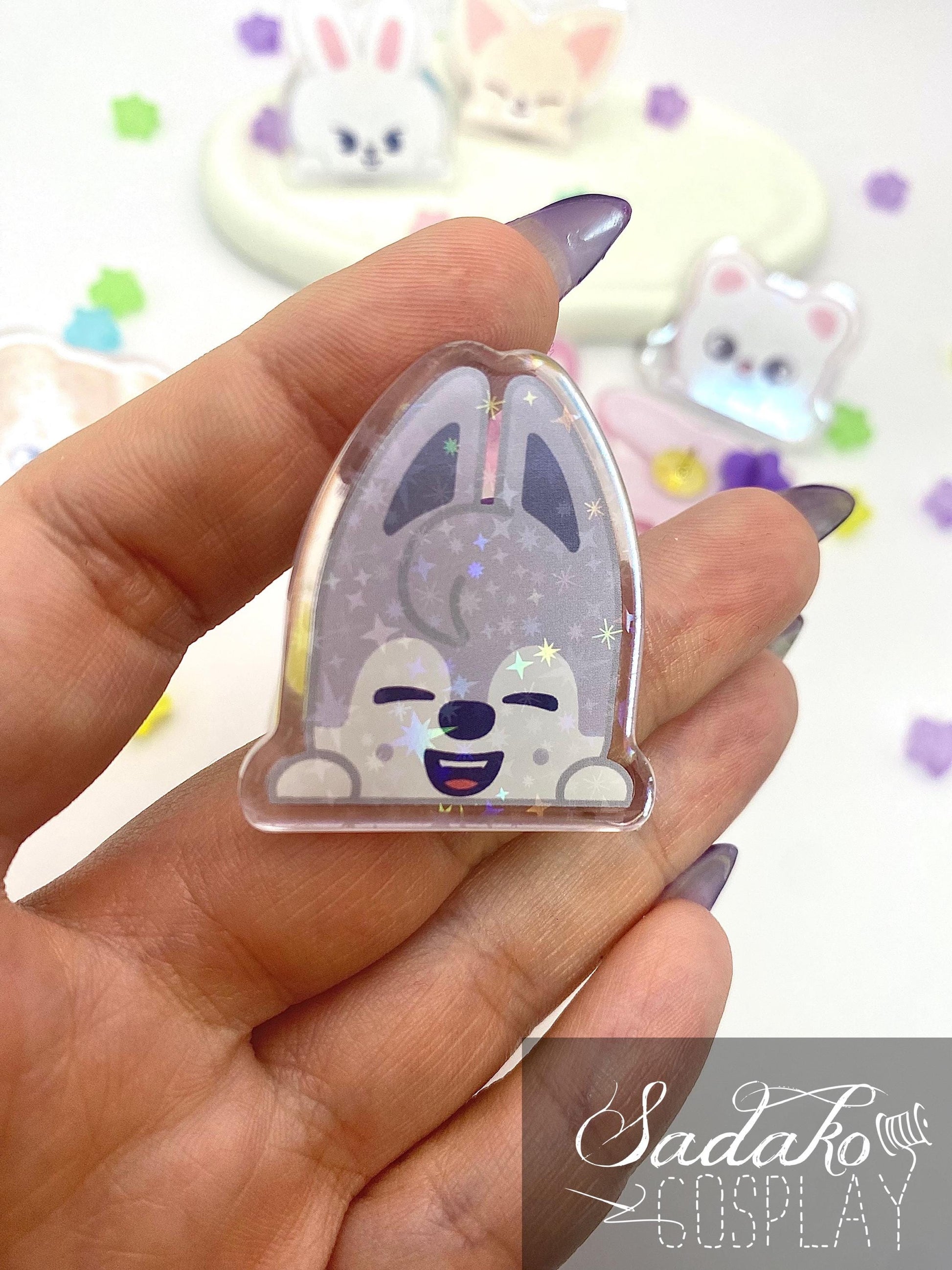 Stray Kids Peeking Acryl Pin mit holographischen Glitzer Sternen, SKZOO acrylic Button Anstecker für Stay