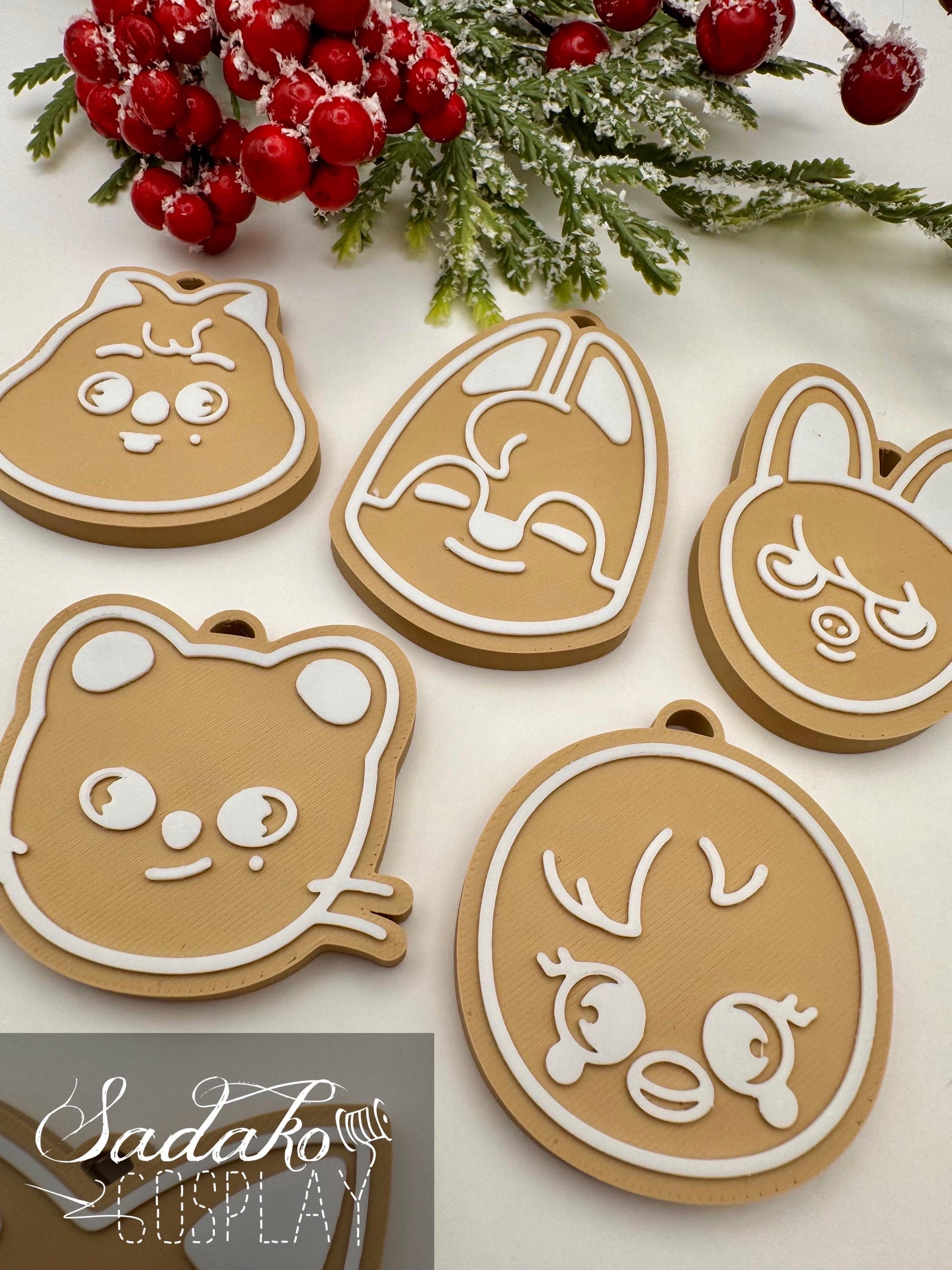SKZOO Christmas Ornament – Stray Kids Gingerbread Deko Anhänger, K-Pop Weihnachtsbaum Schmuck, 3D gedruckt, SKZOO Tiere, Geschenk für K-Pop