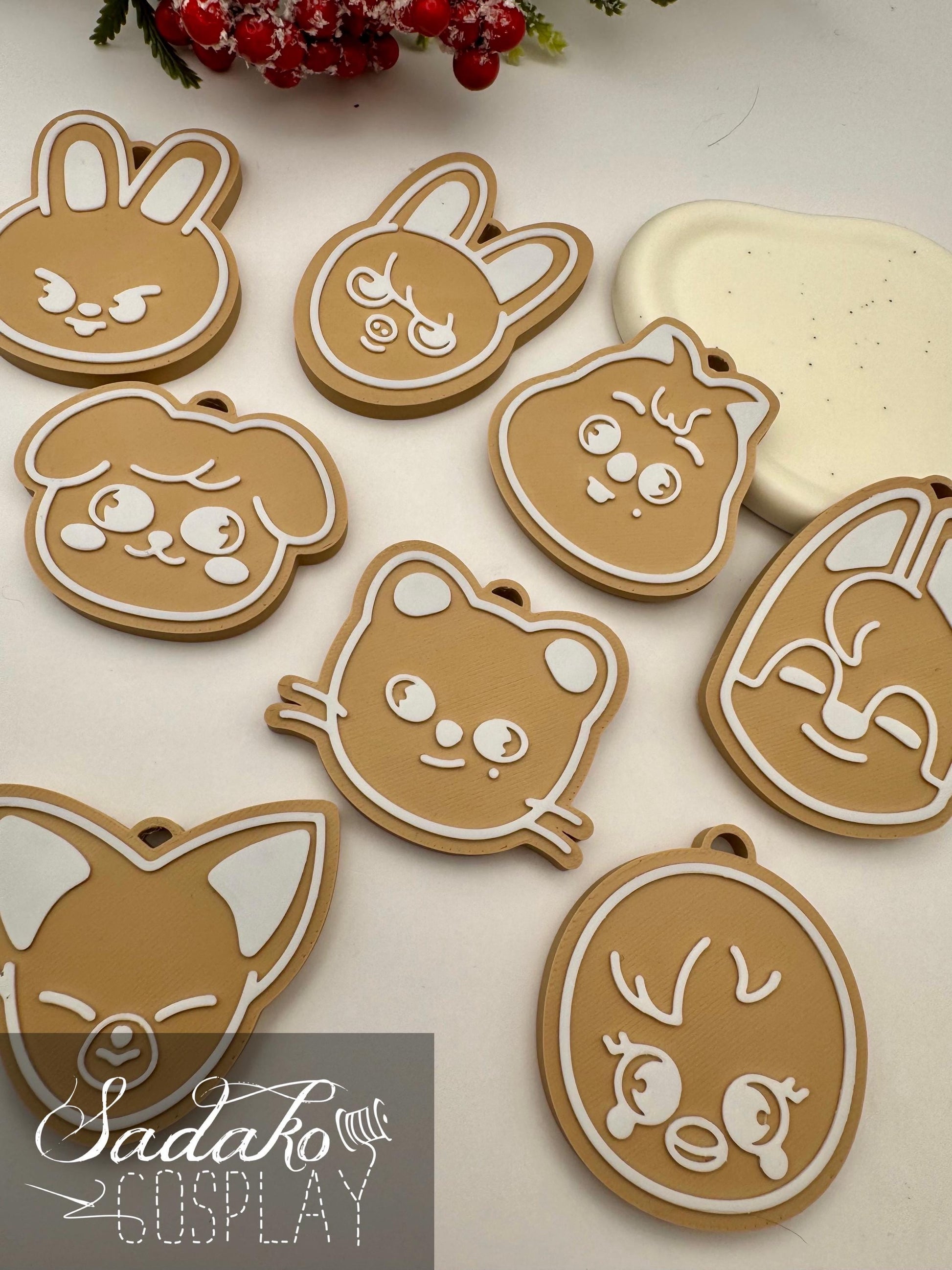 SKZOO Christmas Ornament – Stray Kids Gingerbread Deko Anhänger, K-Pop Weihnachtsbaum Schmuck, 3D gedruckt, SKZOO Tiere, Geschenk für K-Pop