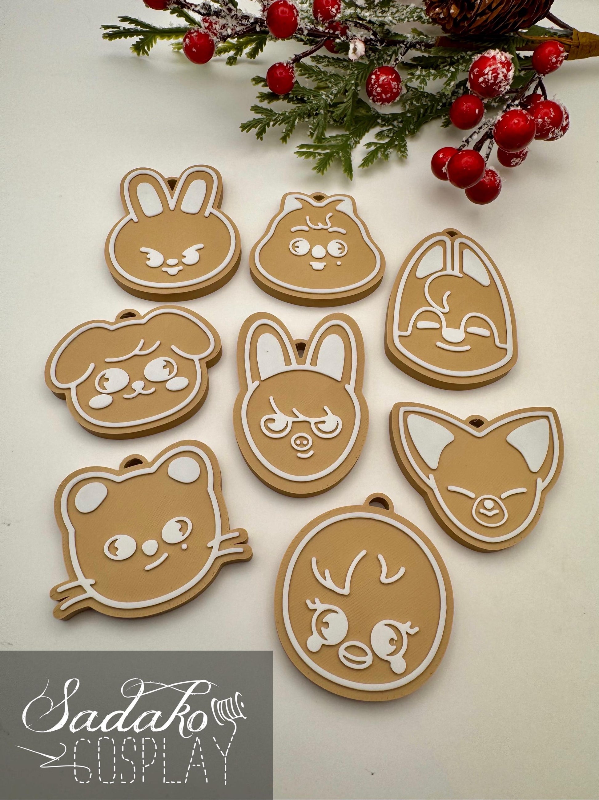 SKZOO Christmas Ornament – Stray Kids Gingerbread Deko Anhänger, K-Pop Weihnachtsbaum Schmuck, 3D gedruckt, SKZOO Tiere, Geschenk für K-Pop