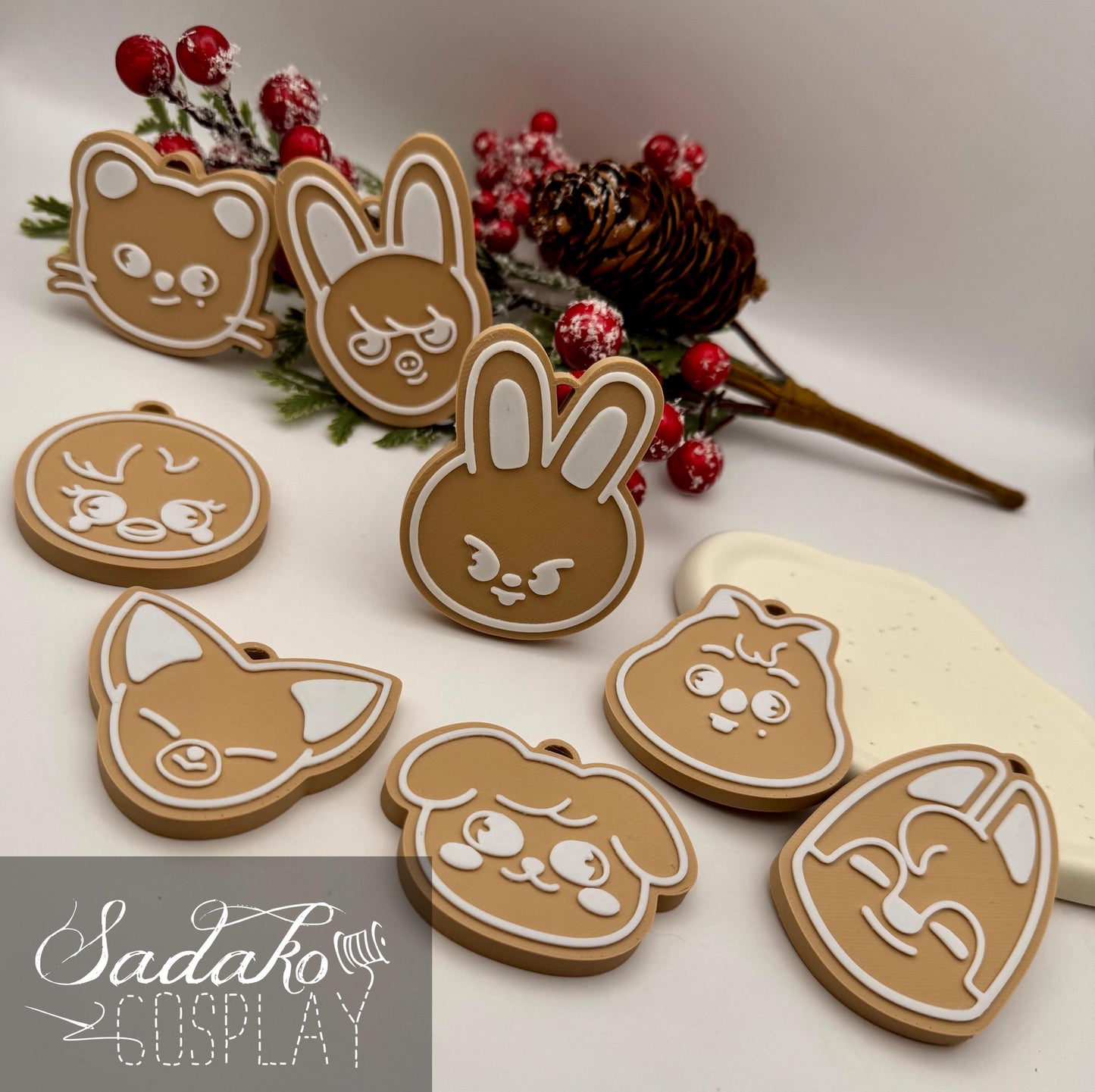 SKZOO Christmas Ornament – Stray Kids Gingerbread Deko Anhänger, K-Pop Weihnachtsbaum Schmuck, 3D gedruckt, SKZOO Tiere, Geschenk für K-Pop