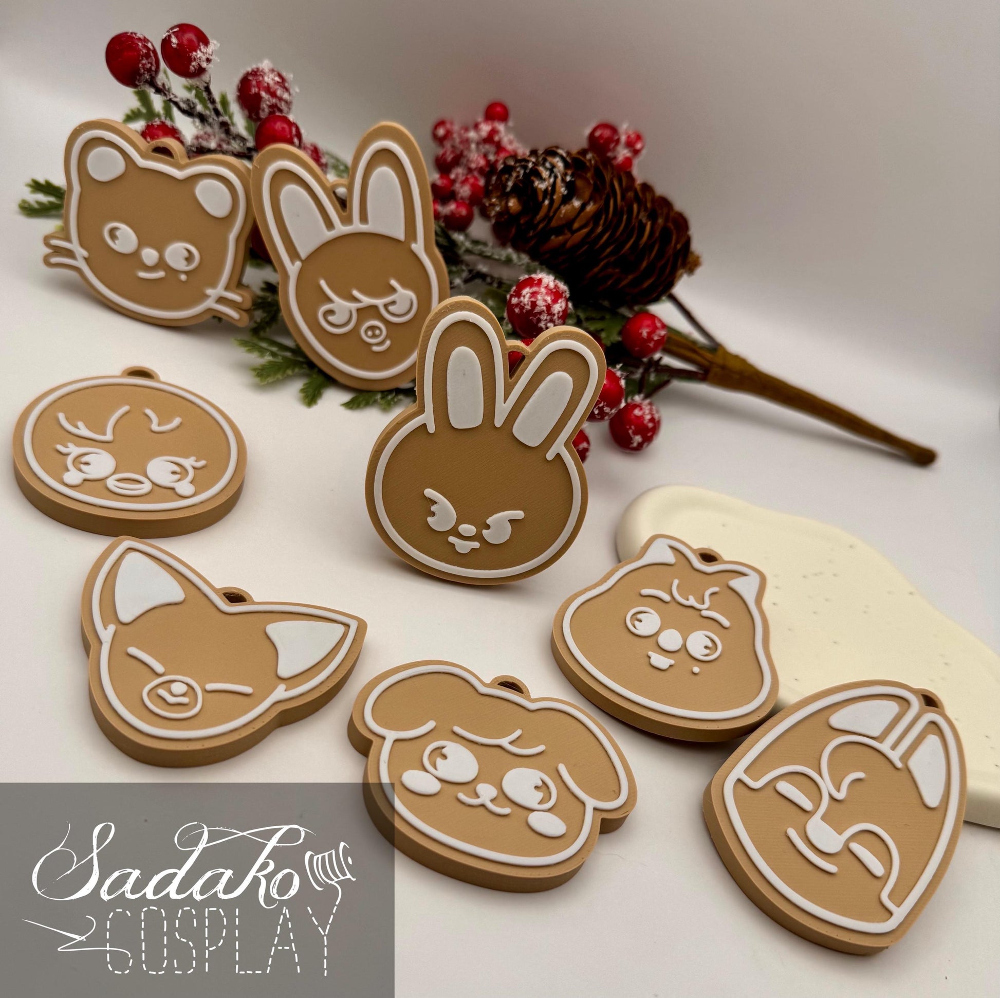 SKZOO Christmas Ornament – Stray Kids Gingerbread Deko Anhänger, K-Pop Weihnachtsbaum Schmuck, 3D gedruckt, SKZOO Tiere, Geschenk für K-Pop
