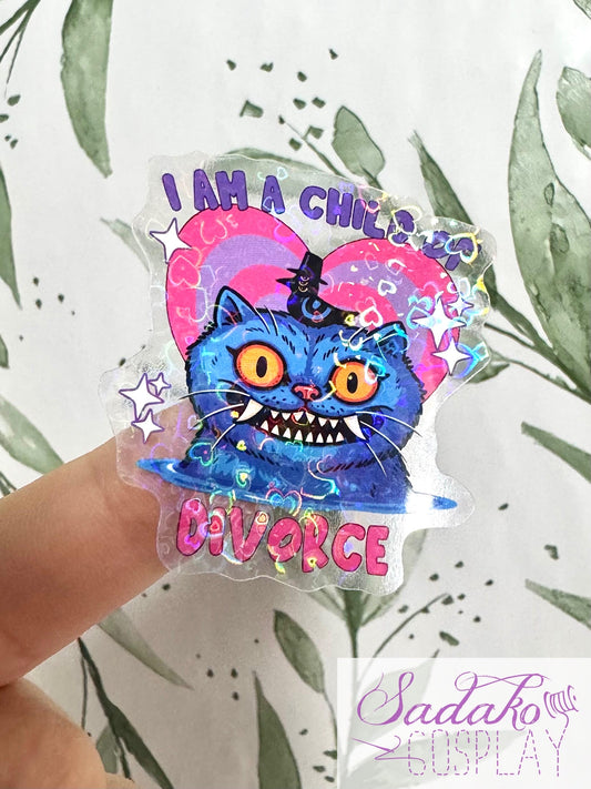 Derpy Tiger „I’m a child of Divorce“ transparenter Sticker - wasserfester Holo-Aufkleber, K-Pop Demon Hunters