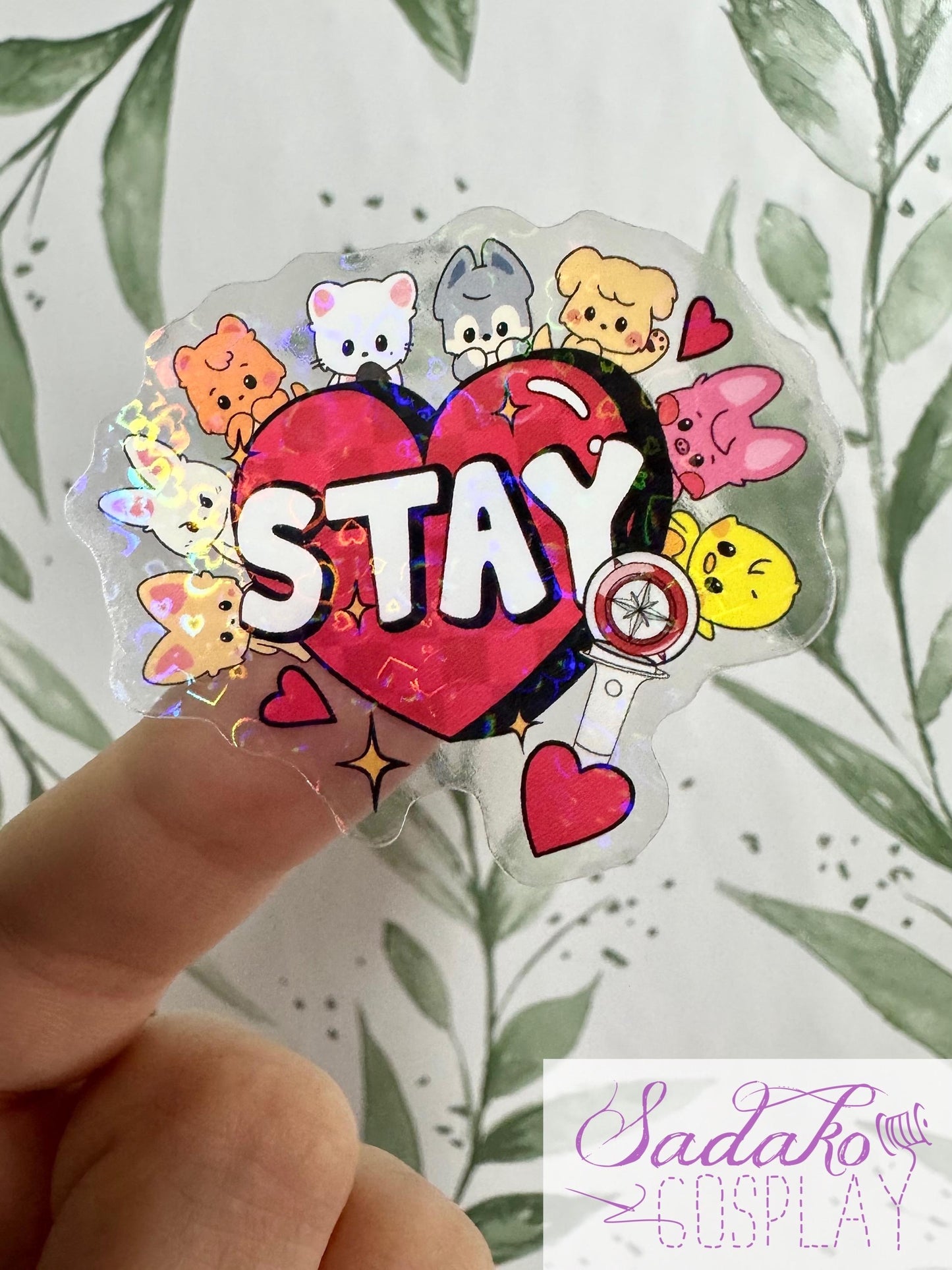 SKZOO & Stay Herz transparenter Sticker - wasserfester Holo-Aufkleber, Stray Kids