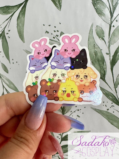 Aniteez Cuddle Pile transparenter Sticker - wasserfester Holo-Aufkleber, ATEEZ