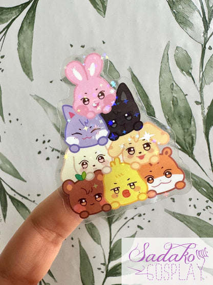Aniteez Cuddle Pile transparenter Sticker - wasserfester Holo-Aufkleber, ATEEZ