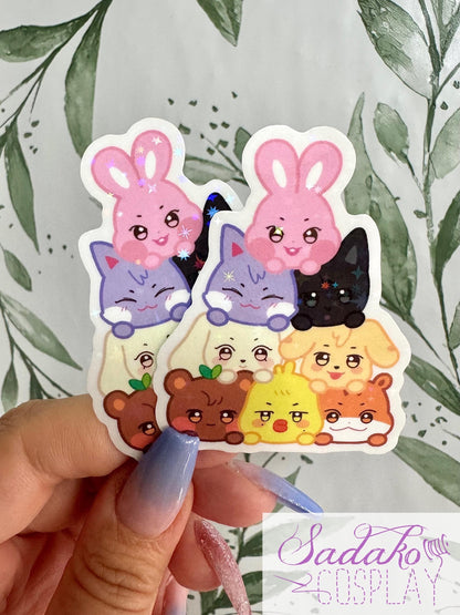 Aniteez Cuddle Pile transparenter Sticker - wasserfester Holo-Aufkleber, ATEEZ
