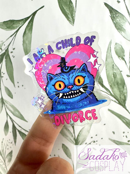 Derpy Tiger „I’m a child of Divorce“ transparenter Sticker - wasserfester Holo-Aufkleber, K-Pop Demon Hunters