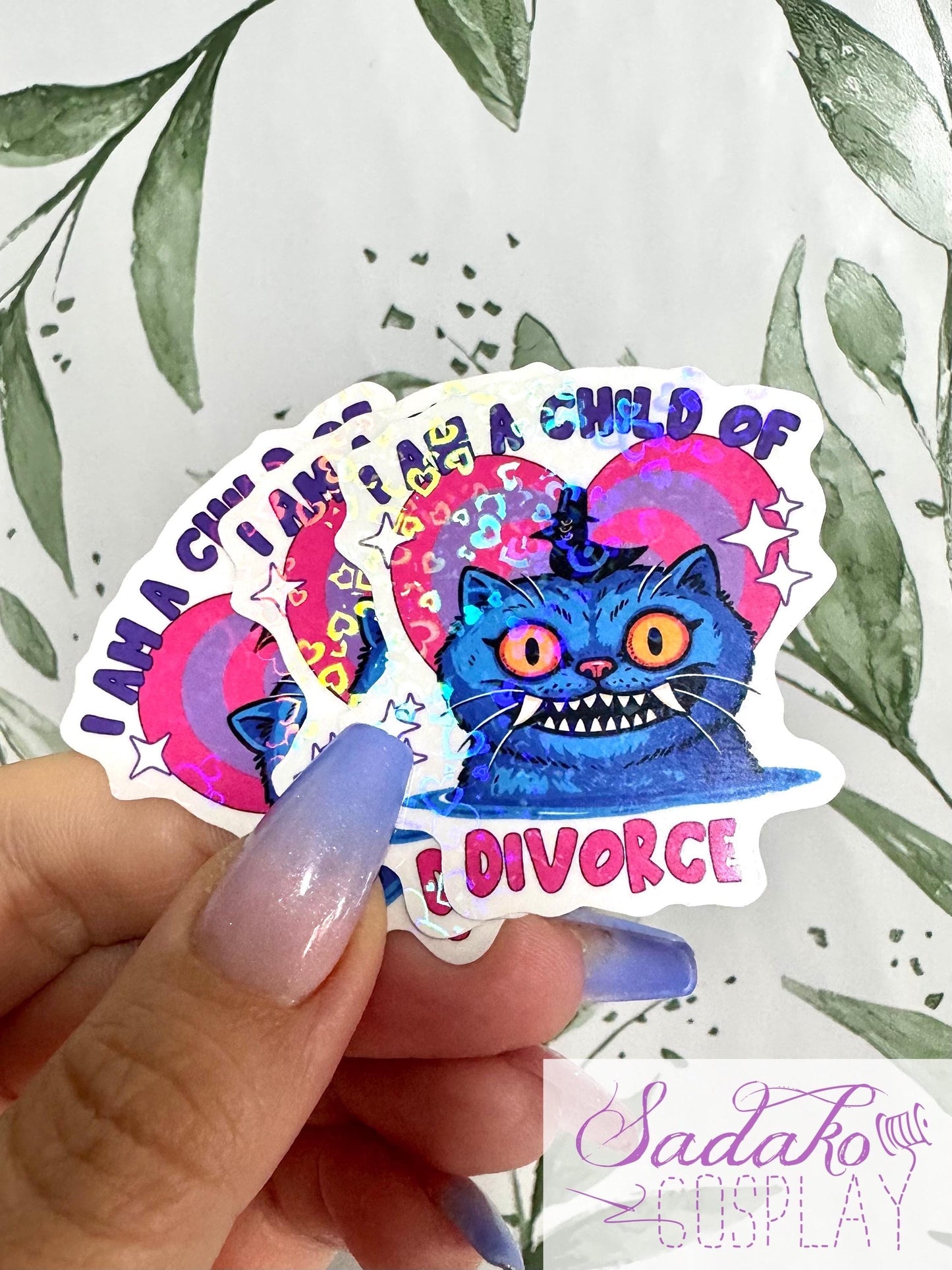 Derpy Tiger „I’m a child of Divorce“ transparenter Sticker - wasserfester Holo-Aufkleber, K-Pop Demon Hunters