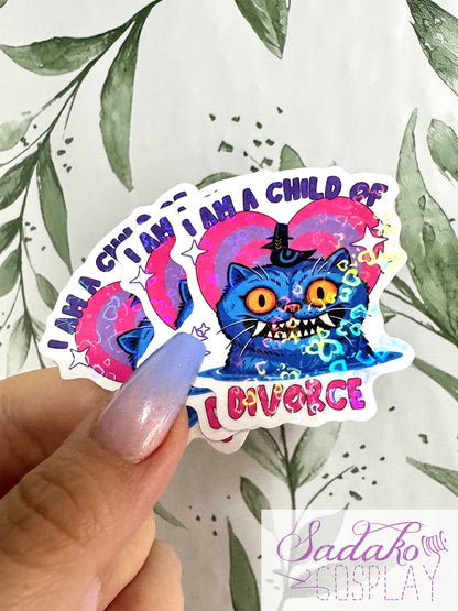 Derpy Tiger „I’m a child of Divorce“ transparenter Sticker - wasserfester Holo-Aufkleber, K-Pop Demon Hunters