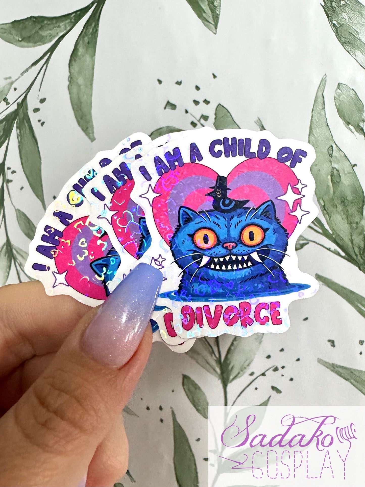 Derpy Tiger „I’m a child of Divorce“ transparenter Sticker - wasserfester Holo-Aufkleber, K-Pop Demon Hunters
