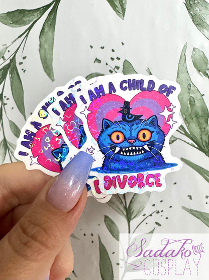 Derpy Tiger „I’m a child of Divorce“ transparenter Sticker - wasserfester Holo-Aufkleber, K-Pop Demon Hunters