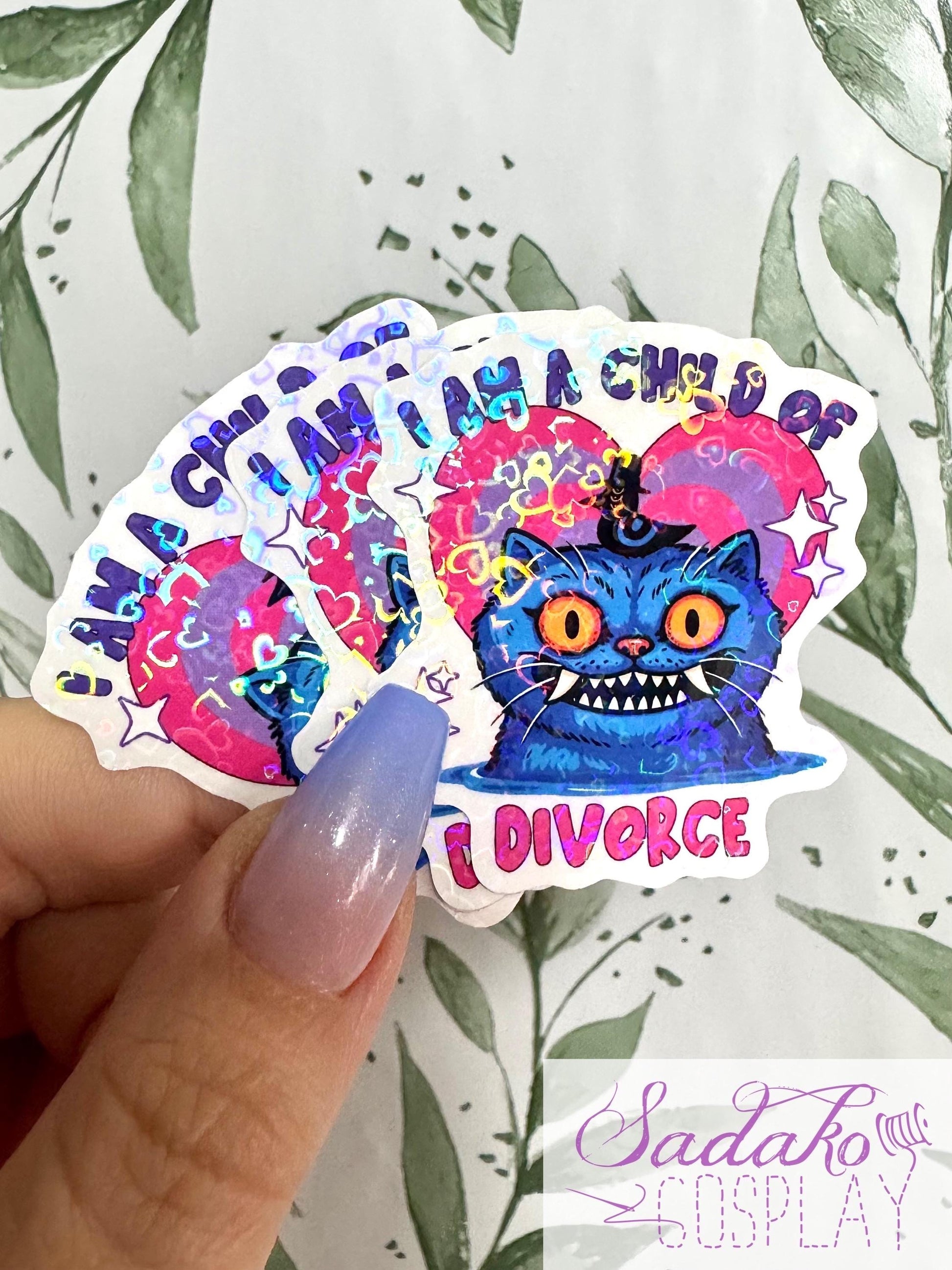 Derpy Tiger „I’m a child of Divorce“ transparenter Sticker - wasserfester Holo-Aufkleber, K-Pop Demon Hunters