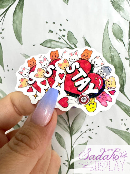 SKZOO & Stay Herz transparenter Sticker - wasserfester Holo-Aufkleber, Stray Kids