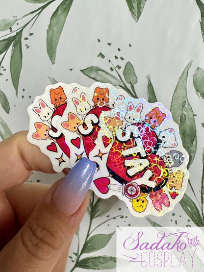 SKZOO & Stay Herz transparenter Sticker - wasserfester Holo-Aufkleber, Stray Kids