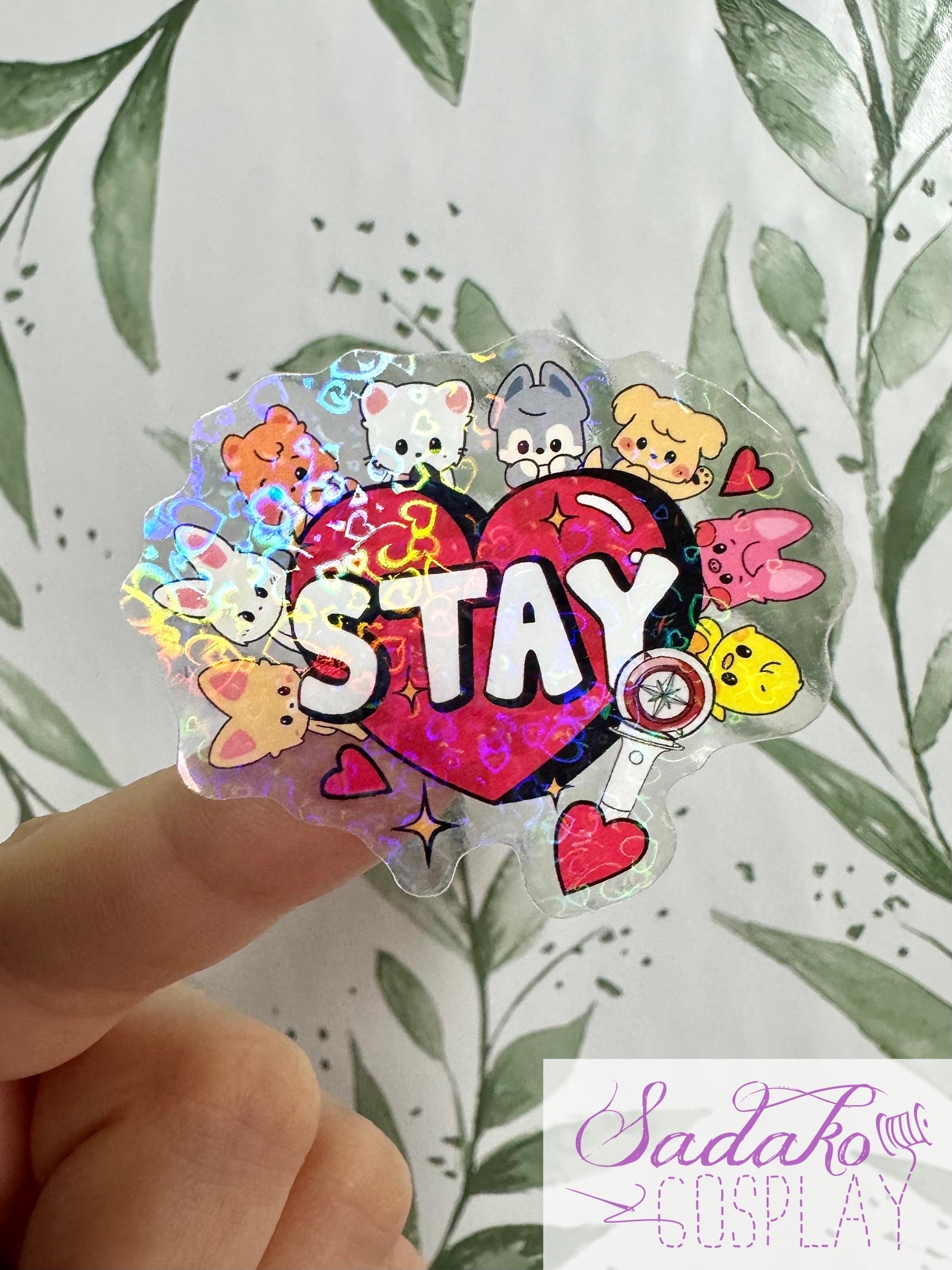 SKZOO & Stay Herz transparenter Sticker - wasserfester Holo-Aufkleber, Stray Kids