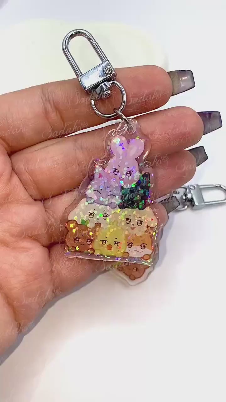 Aniteez Acryl Glitzer Keychain, Schlüssel Anhänger, epoxy holo glitter, ATEEZ ATINY