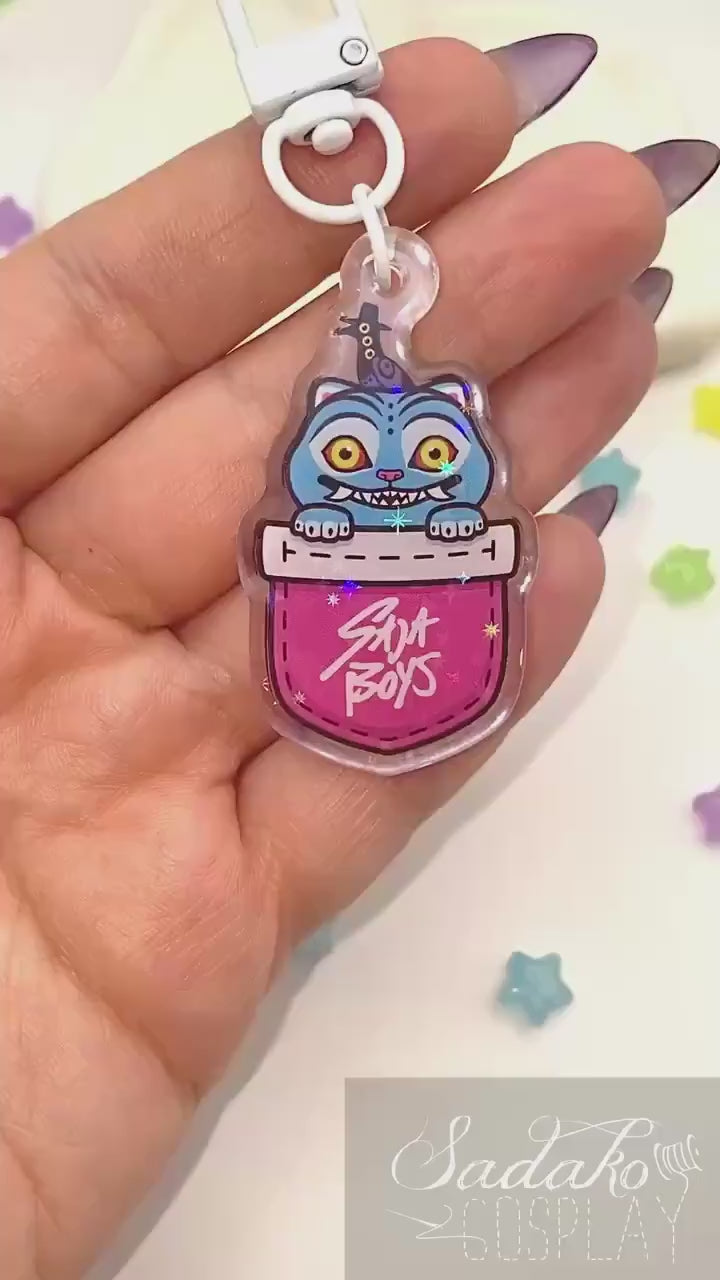 Derpy Tiger & Sussie in a Pocket Acryl Keychain mit holographischen Glitzer Sternen, K-Pop Demon Hunters acrylic Anhänger
