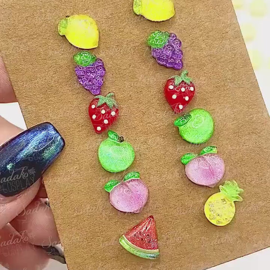 Mix & Match Obst Mini Ohrstecker - Resin Acryl charms mit Kunststoff Stecker, Ohrringe Ear Studs, tropische Früchte