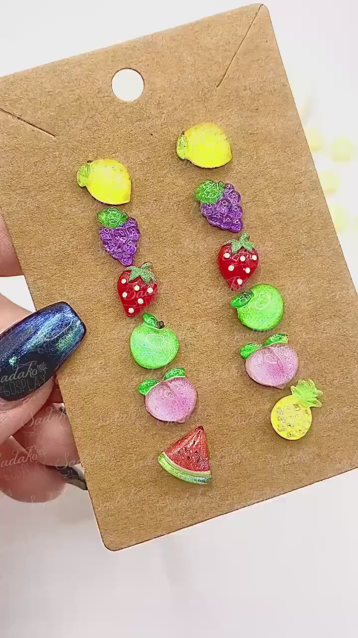 Mix & Match Obst Mini Ohrstecker - Resin Acryl charms mit Kunststoff Stecker, Ohrringe Ear Studs, tropische Früchte