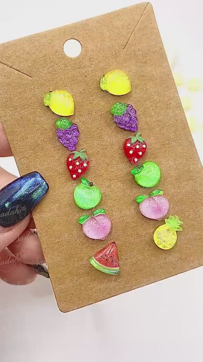 Mix & Match Obst Mini Ohrstecker - Resin Acryl charms mit Kunststoff Stecker, Ohrringe Ear Studs, tropische Früchte