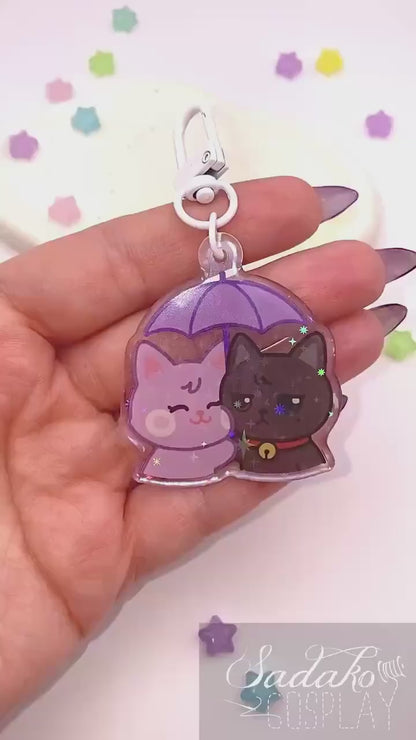 WooSan Acryl Keychain mit holographischen Glitzer Sternen, ATEEZ Wooyoung & San acrylic Anhänger