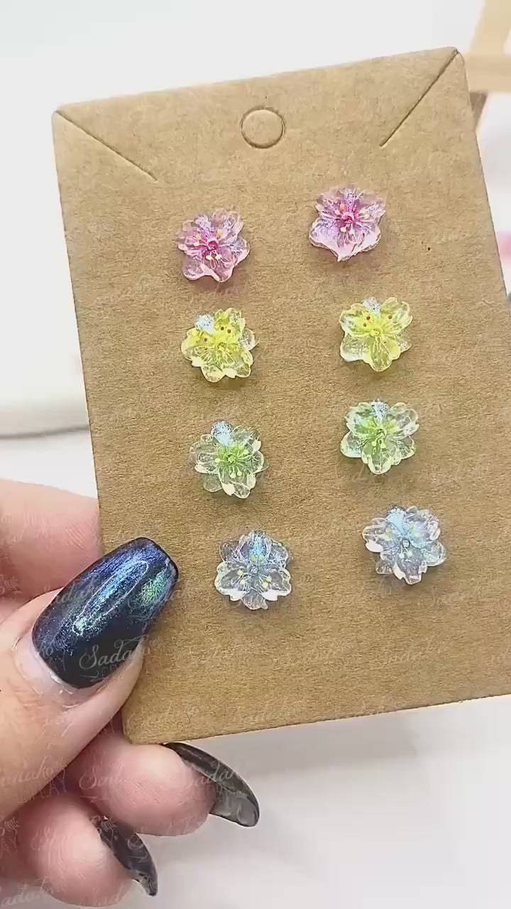 Mix & Match Blumen Mini Ohrstecker - Resin Acryl charms mit Kunststoff Stecker, Ohrringe Ear Studs
