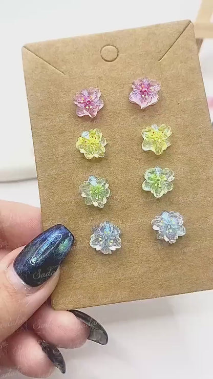 Mix & Match Blumen Mini Ohrstecker - Resin Acryl charms mit Kunststoff Stecker, Ohrringe Ear Studs