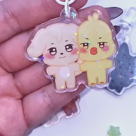 Aniteez Couple Acryl Keychain mit holographischen Glitzer Sternen, ATEEZ acrylic Anhänger, Seongjoong, Yungi, WooSan, JongSang