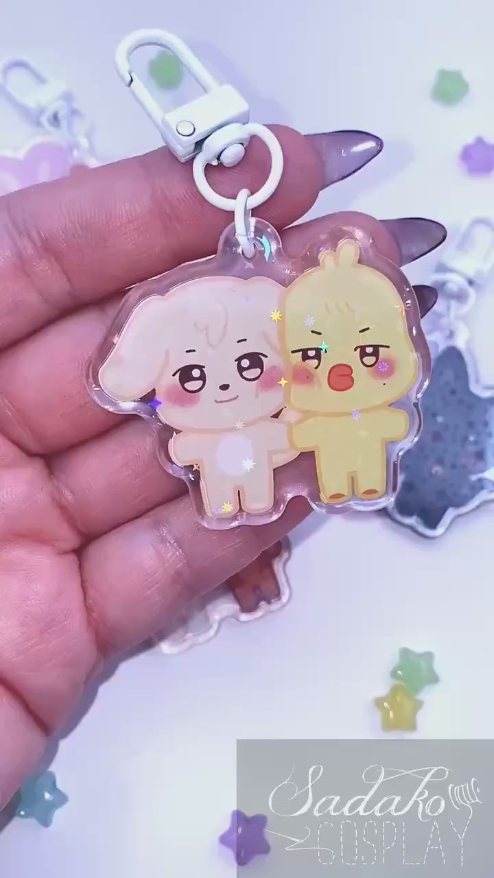 Aniteez Couple Acryl Keychain mit holographischen Glitzer Sternen, ATEEZ acrylic Anhänger, Seongjoong, Yungi, WooSan, JongSang