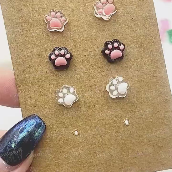 Mix & Match Pfote Mini Ohrstecker - Resin Acryl charms mit Kunststoff Stecker, Ohrringe Ear Studs, Hund Katze Hase