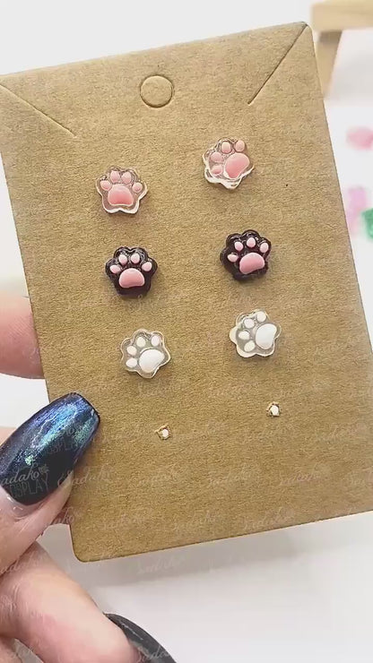 Mix & Match Pfote Mini Ohrstecker - Resin Acryl charms mit Kunststoff Stecker, Ohrringe Ear Studs, Hund Katze Hase
