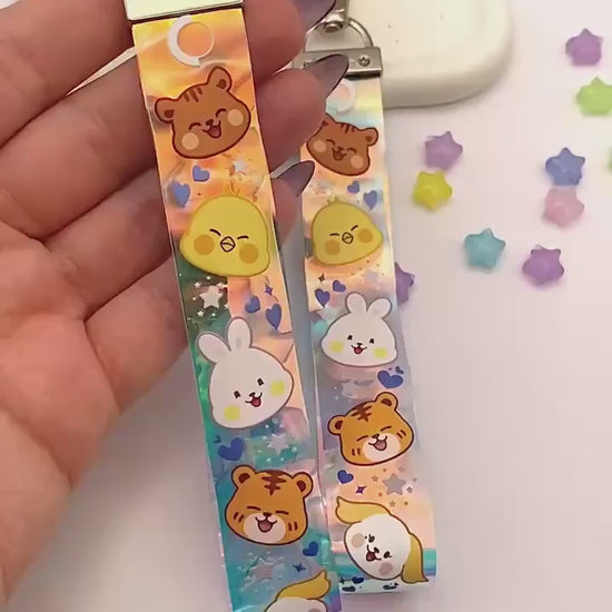 ONEUS PVC Lanyard Wristlet Anhänger - Bunter Regenbogen Hologramm Keychain für TOMOON und K-Pop Fans