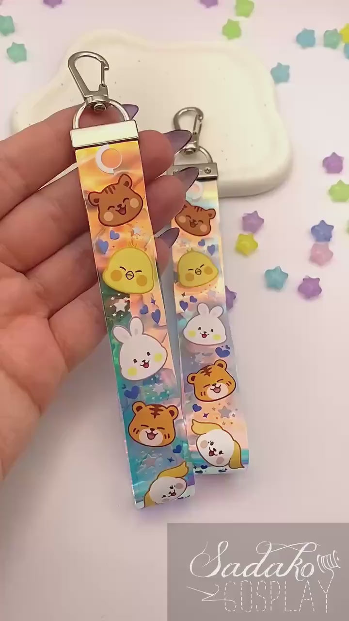 ONEUS PVC Lanyard Wristlet Anhänger - Bunter Regenbogen Hologramm Keychain für TOMOON und K-Pop Fans