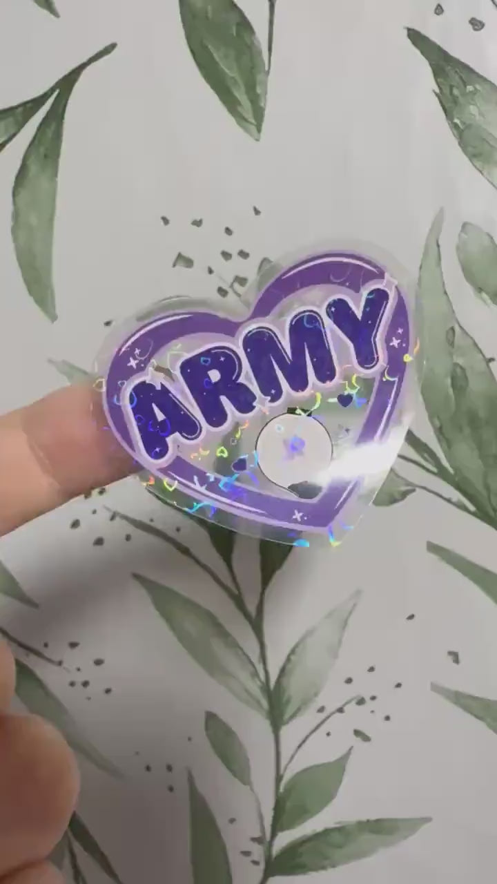 BTS & Army transparenter Sticker - K-Pop Heart Collection, wasserfester Holo-Aufkleber