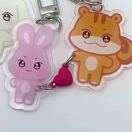 Aniteez Magnet Freundschaft Keychain, ATEEZ Acryl Anhänger Chibi, K-Pop Atiny Schlüssel Anhänger mit Herz, couple friendship besties